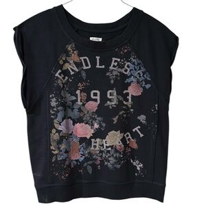 Anthropologie black floral sleeveless sweatshirt